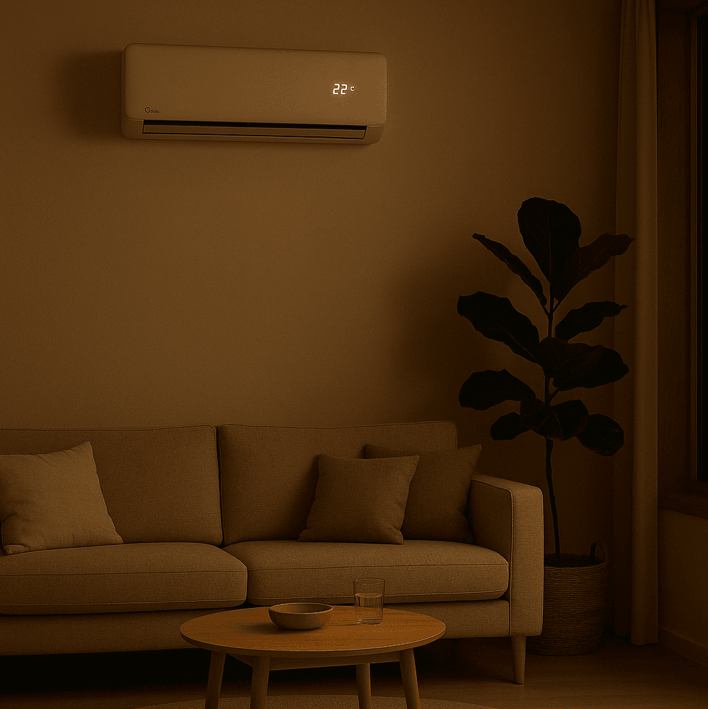 Midea Xtreme Heat ilmalämpöpumppu olohuoneessa