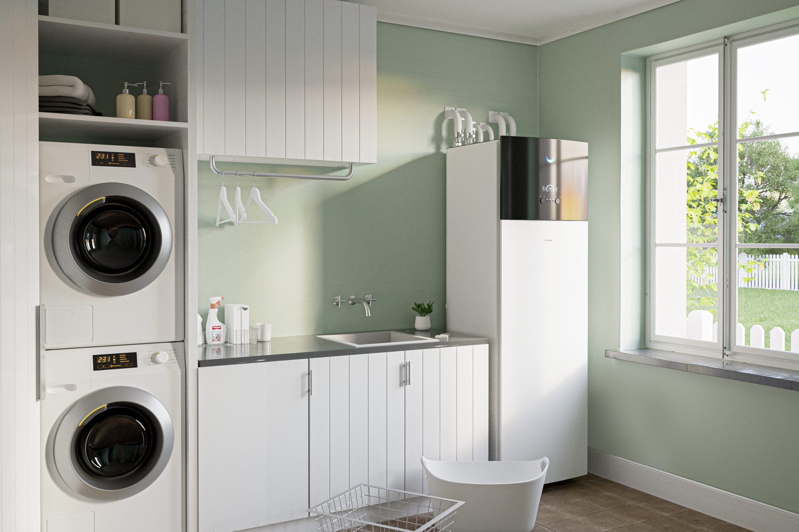 Ilmavesilämpöpumppu kodinhoitohuoneessa