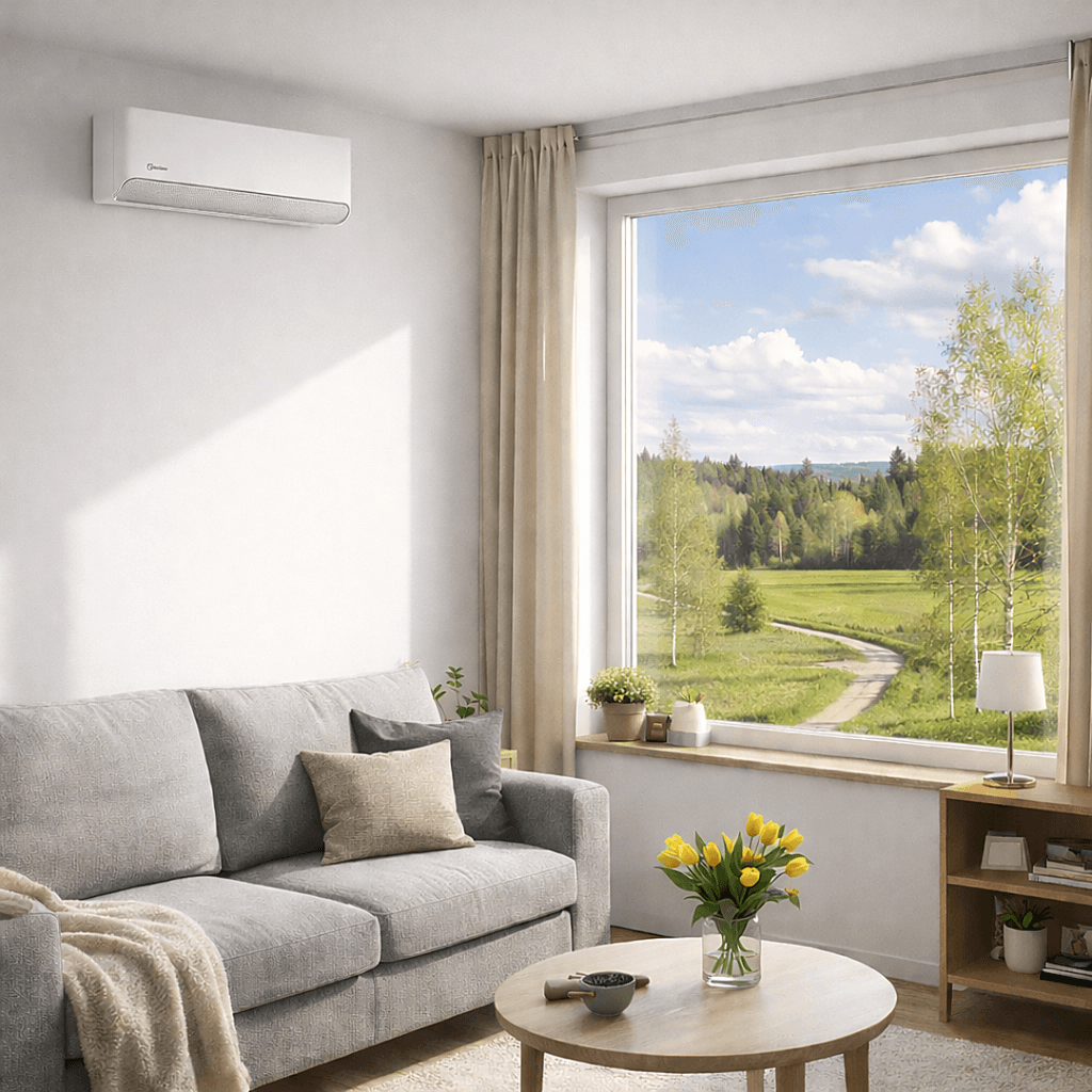 Midea Breezeless E12 olohuoneessa