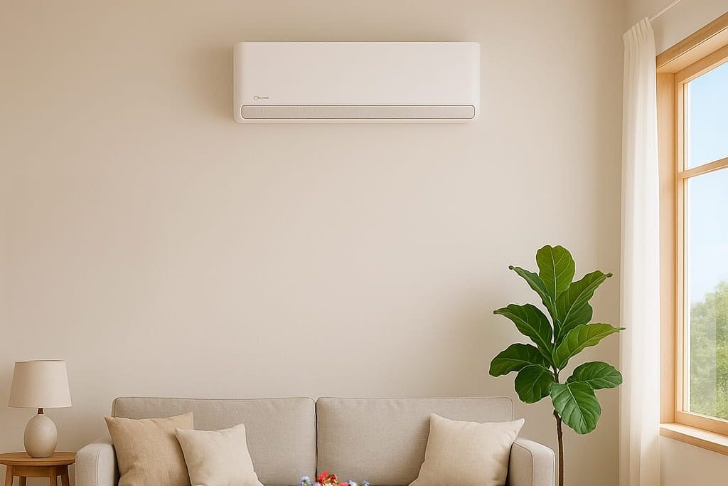 Midea Breezeless E12 ilmalämpöpumppu olohuoneessa