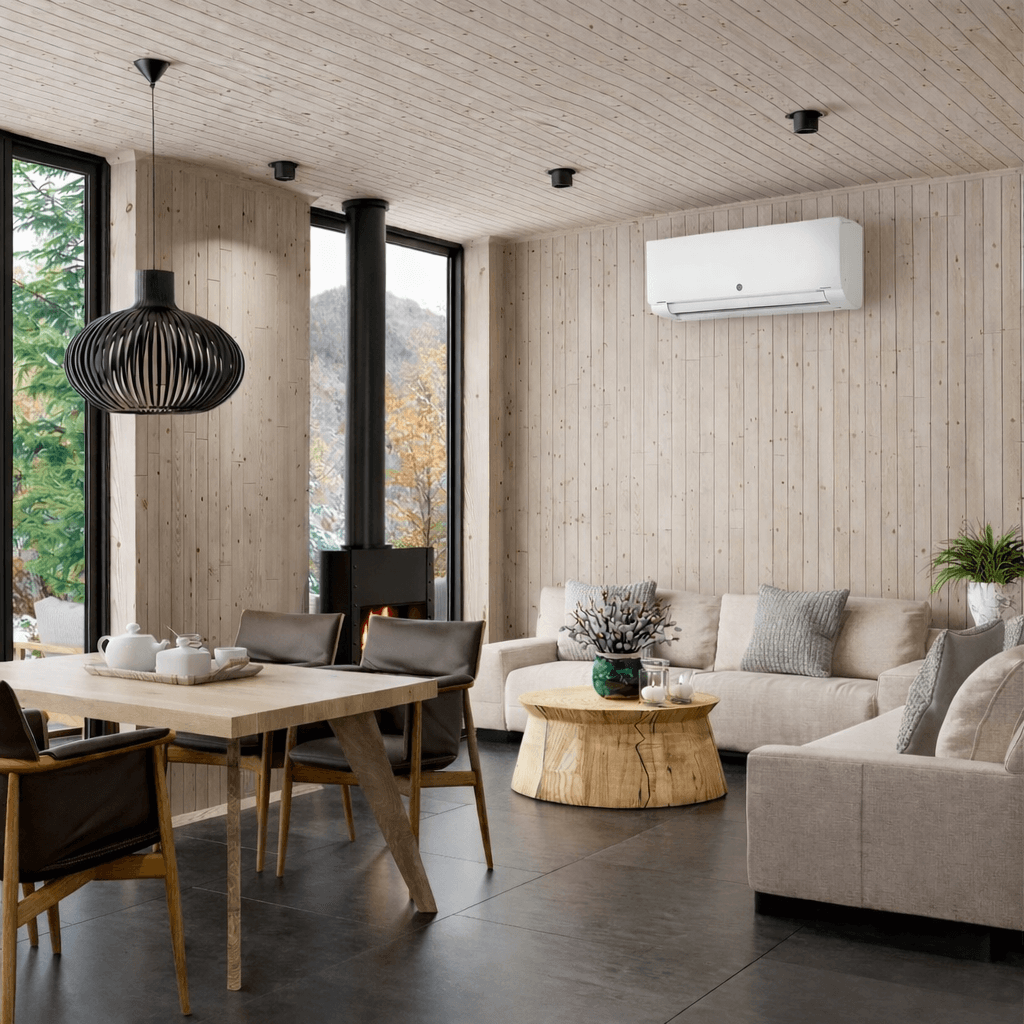 Wilfa ilmalämpöpumppu olohuoneessa