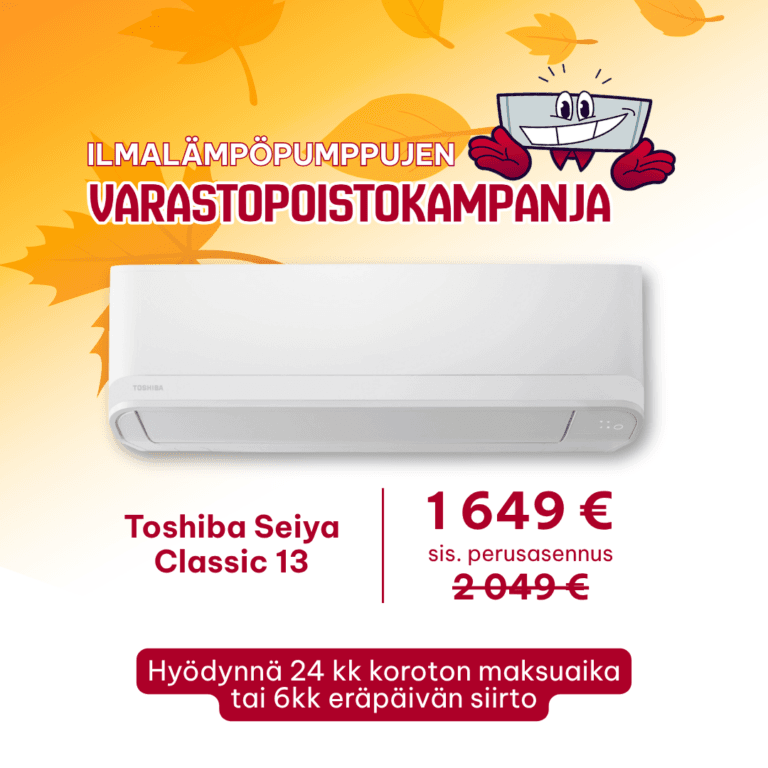 Toshiba Seiya ilmalämpöpumppu tarjous 1649 euroa